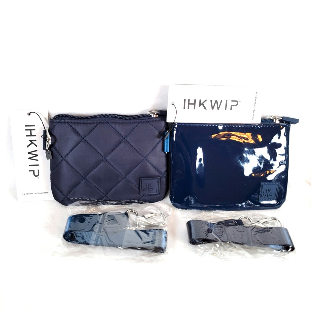 IHKWIP Women Wristlet Perfect Pair Duo RFID Patent Quilted Nylon Set Small Blue